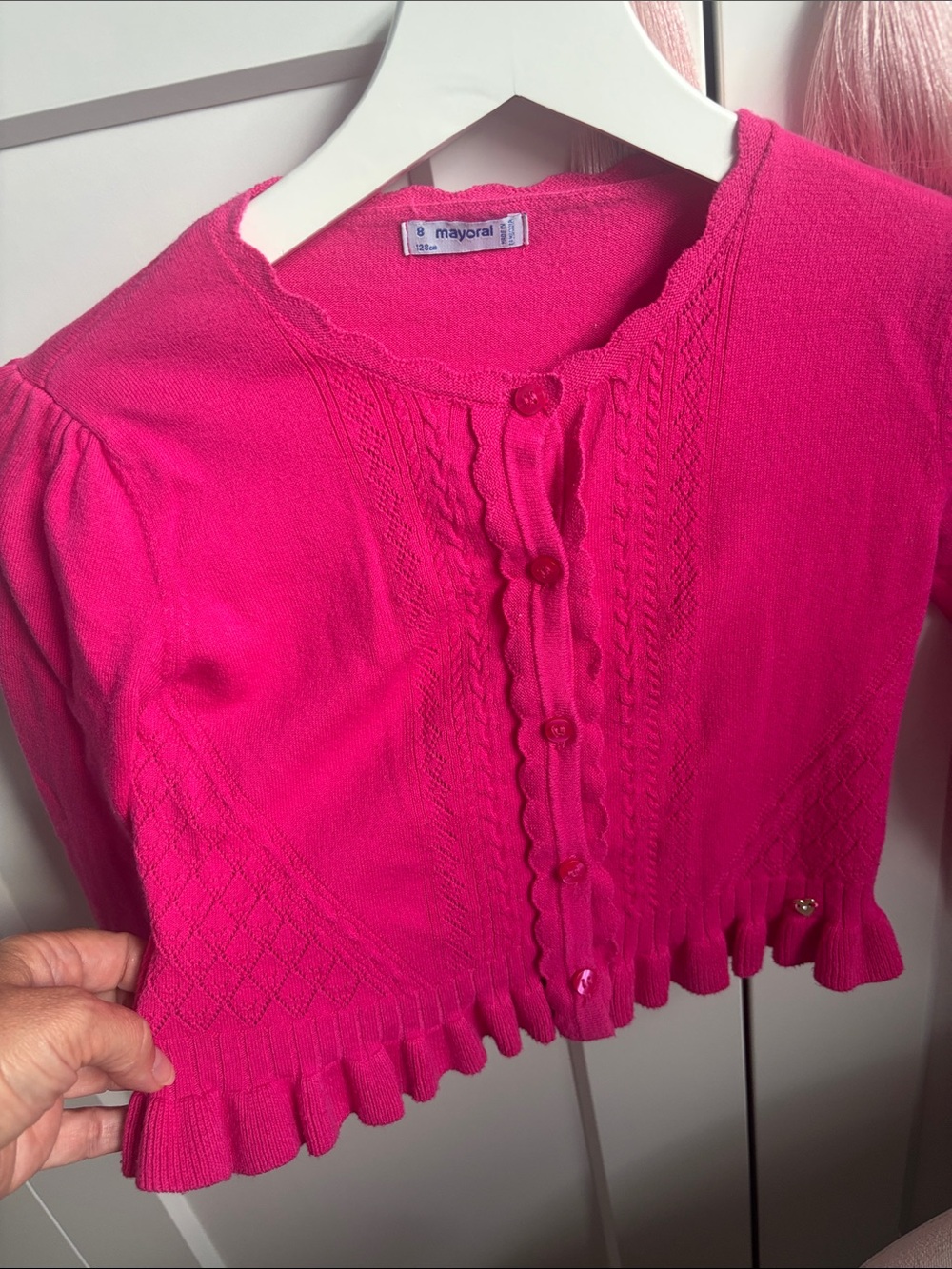 Mayoral Bright Pink Ruffled Cardigan